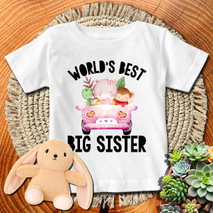 T-shirt Pour Bébé Safari en camionnette rose Meilleure grande sœur