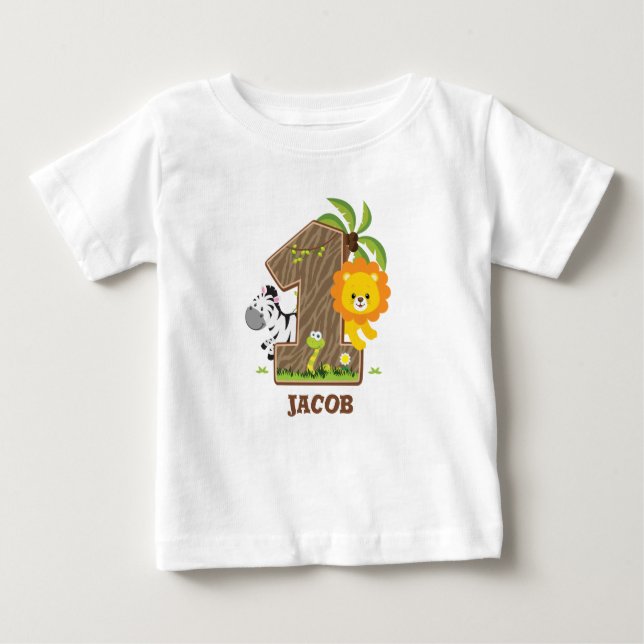 T-shirt Pour Bébé Safari personnalisé 1er maillot d'anniversaire (Devant)