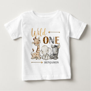 T-shirt Pour Bébé Safari PERSONNALISÉ WILD ONE Premier anniversaire 