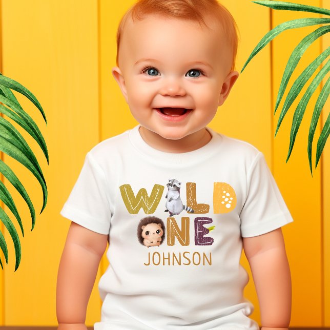 T-shirt Pour Bébé Safari Wild One Animal Jungle Photo 1er anniversai (Créateur téléchargé)