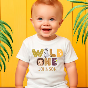 T-shirt Pour Bébé Safari Wild One Animaux Jungle Photo 1er Anniversa