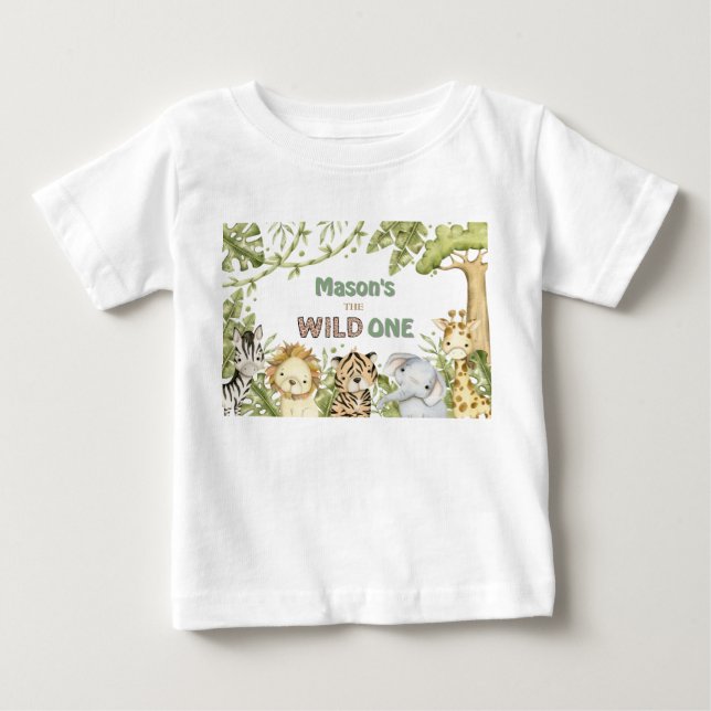 T-shirt Pour Bébé Safari Wild One Aquarelle Anniversaire (Devant)