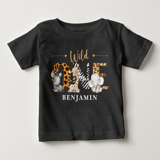 T-shirt Pour Bébé Safari Wild One Baby Animaux (Devant)