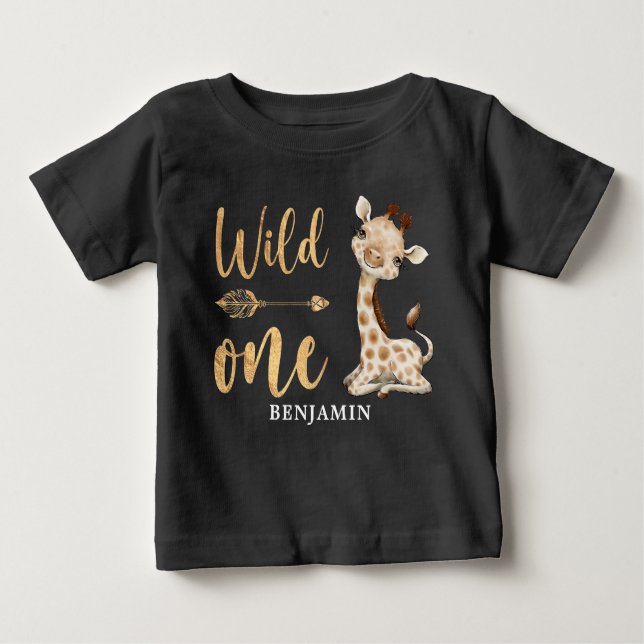 T-shirt Pour Bébé Safari Wild One Baby Animaux 1er anniversaire Baby (Devant)