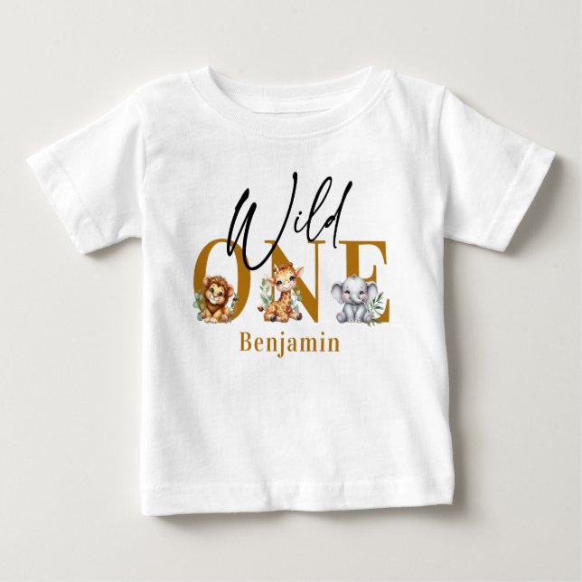 T-shirt Pour Bébé Safari Wild One Jungle Animaux 1er anniversaire (Devant)