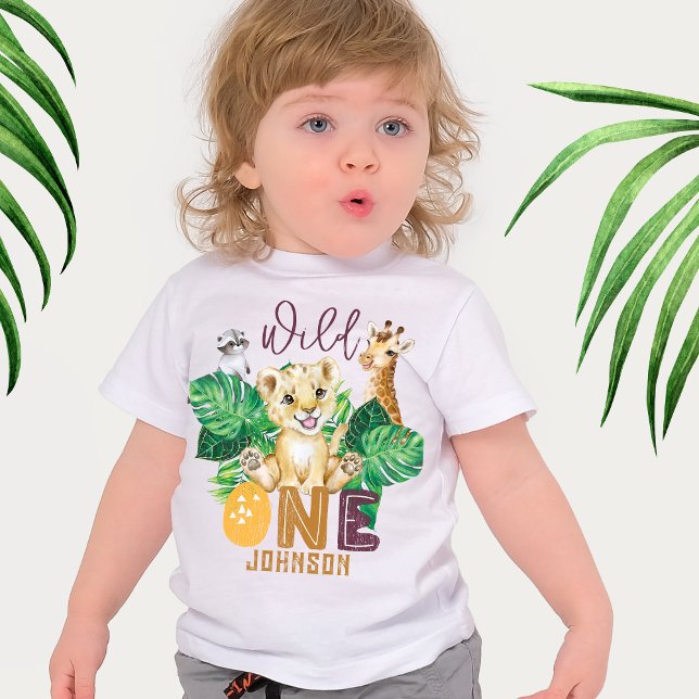 T-shirt Pour Bébé Safari Wild One Photo Animaux Jungle 1er Anniversa (Créateur téléchargé)