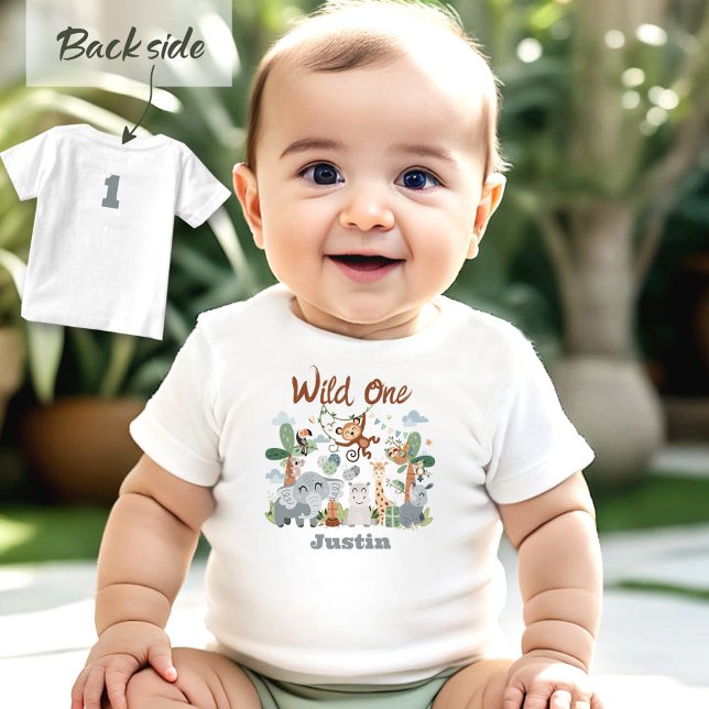 T-shirt Pour Bébé Safari ZOO Animaux Wild One Boy 1er Anniversaire (Safari ZOO Animals Wild One Boy 1st Birthday Baby T-Shirt)
