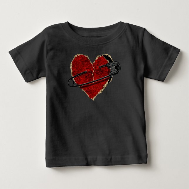 T-shirt Pour Bébé Safety Pin Heart Punk Rock Emo Goth Classic (Devant)