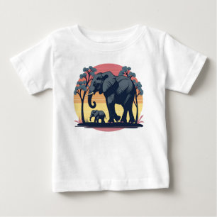T-shirt Pour Bébé Sage et Sauvage - Retro Elephant Family Sunset