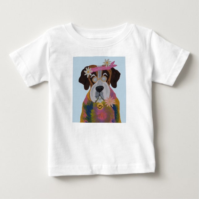 T-shirt Pour Bébé Saint Bernard Hippie (Devant)