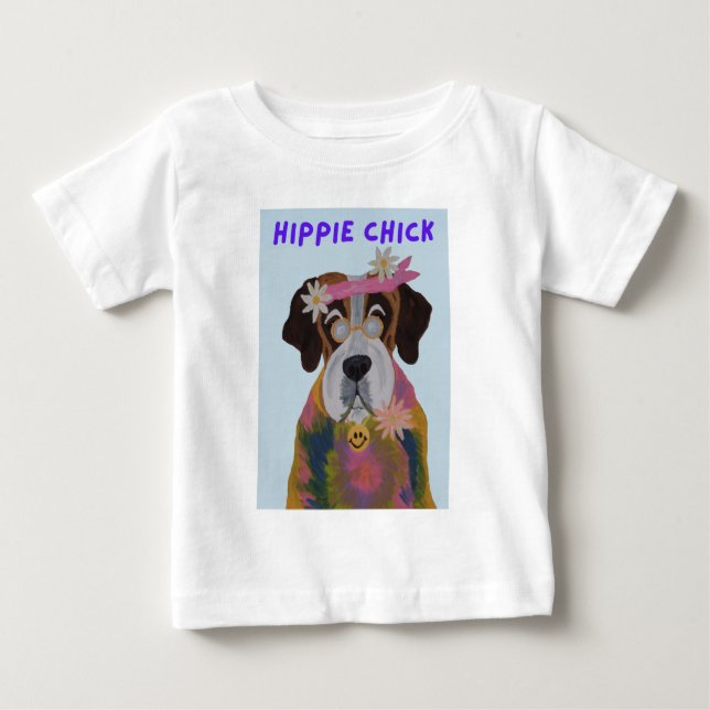 T-shirt Pour Bébé Saint-Bernard Hippie Fille (Devant)