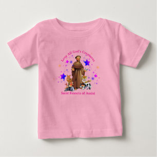 T-shirt Pour Bébé Saint François d'Assise Fille catholique rose