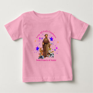T-shirt Pour Bébé Saint François d'Assise Fille catholique rose