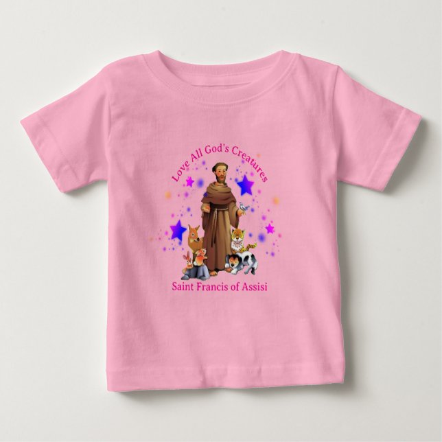 T-shirt Pour Bébé Saint François d'Assise Fille catholique rose (Devant)