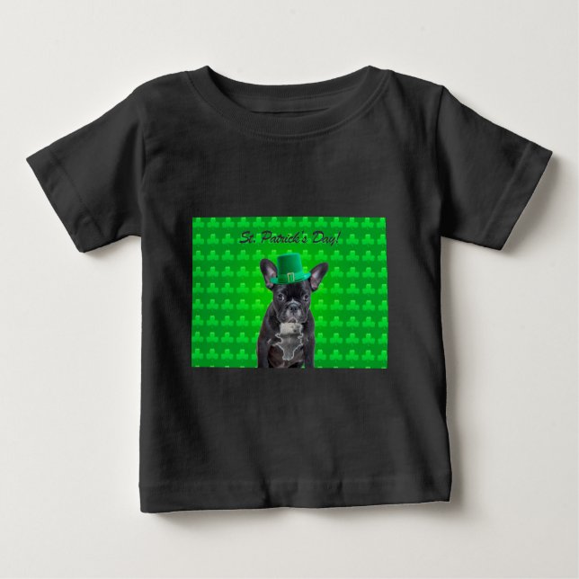 T-shirt Pour Bébé Saint Patrick, Chien de taureau français (Devant)