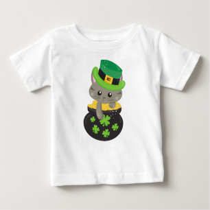 T-shirt Pour Bébé Saint Patrick's Day Chat, Clovers, Pot D'Or