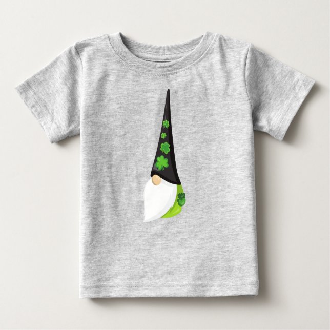T-shirt Pour Bébé Saint Patrick's Day Gnome, mignonne Gnome, Clovers (Devant)