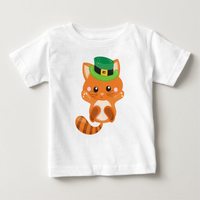 T-shirt Pour Bébé Saint Patrick's Day, Orange Cat, Casquette Leprech (Devant)