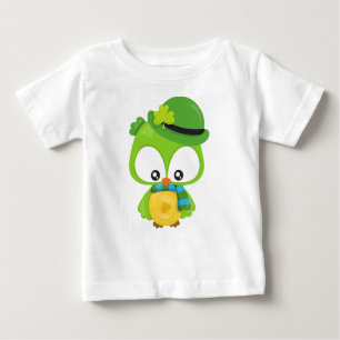 T-shirt Pour Bébé Saint Patrick's Day Owl, Clovers, Leprechaun Casqu