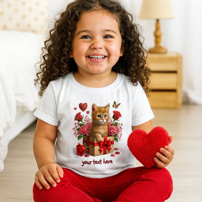 T-shirt Pour Bébé Saint-Valentin Chatons Rouges coeurs et roses (Brighten her day with this adorable kitten tee perfect for Valentine’s smiles and cozy playtime!)