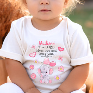 T-shirt Pour Bébé Sainte Sainte Écriture Jolie Eléphant rose