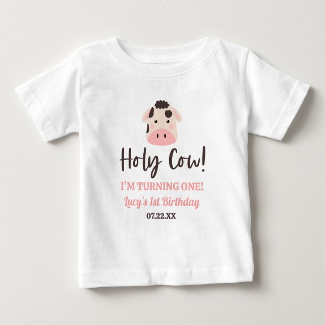 T-shirt Pour Bébé Sainte Vache Je Fête Mon Premier Anniversaire ! Fê (Devant)