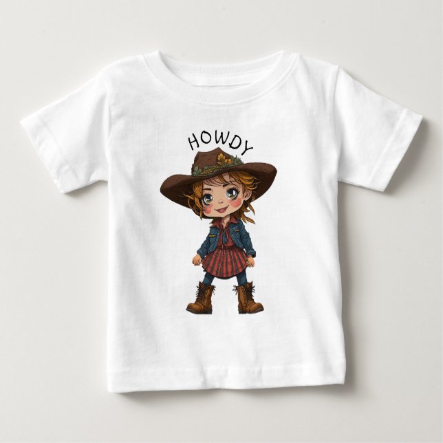 T-shirt Pour Bébé Salut Cowgirl de Dessin Animé Chapeau de Cowboy Ca (Devant)