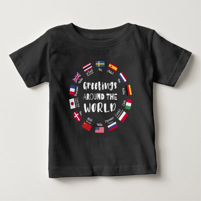 T-shirt Pour Bébé Salutations autour du monde, Bonjour dans toutes l (Devant)
