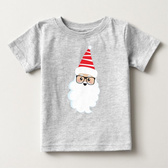 T-shirt Pour Bébé Santa Claus, Lunettes, Hipster Père Noël, Noël (Devant)