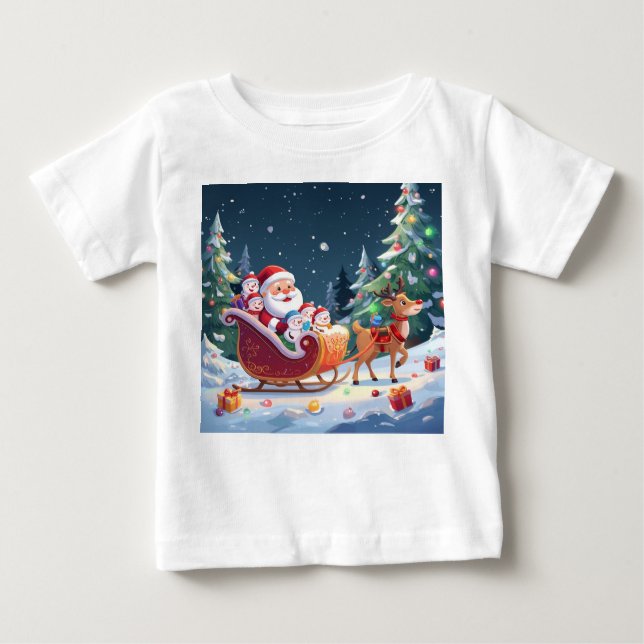 T-shirt Pour Bébé Santa Sleigh Ride Christmas Adventure (Devant)