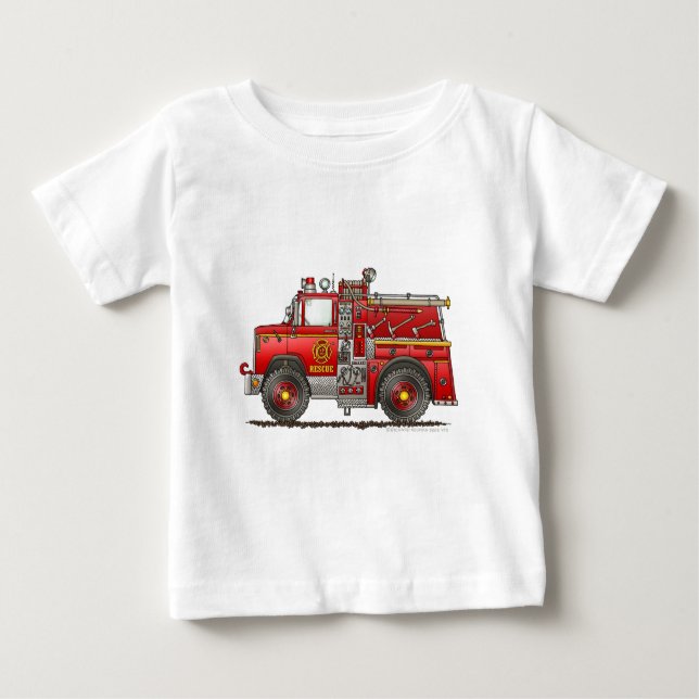 T-shirt Pour Bébé Sapeur-pompier de camion de pompiers de délivrance (Devant)