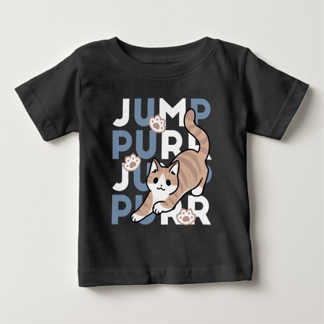 T-shirt Pour Bébé Sauter Purr Jump : Conception de chat joueuse avec (Devant)