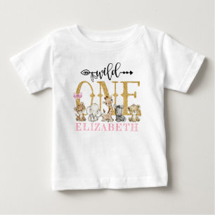 T-shirt Pour Bébé SAUVAGE PERSONNALISÉ UN Safari rose Premier annive