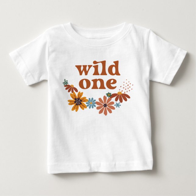 T-shirt Pour Bébé Sauvageonne Rétro Boho Fleur Sauvage 1er Anniversa (Devant)