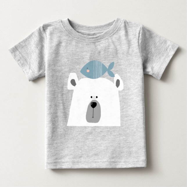 T-shirt Pour Bébé Scandi mignon ours polaire et poisson  (Devant)