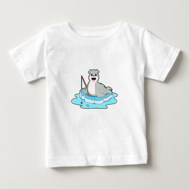 T-shirt Pour Bébé Sceau à la pêche avec canne à pêche (Devant)