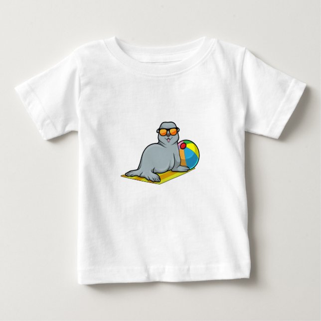 T-shirt Pour Bébé Sceau à Sunbathing avec Water polo (Devant)