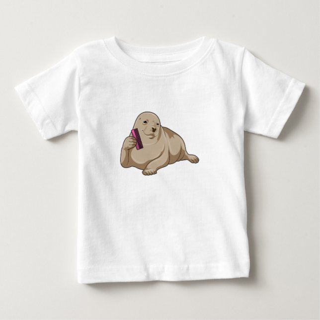 T-shirt Pour Bébé Sceau comme coiffeur avec peigne (Devant)