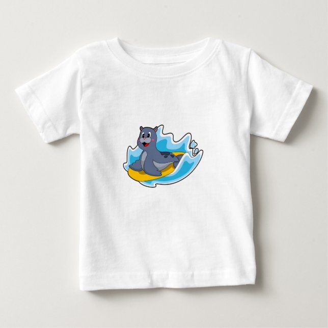T-shirt Pour Bébé Sceau comme surfeur avec Surfboard (Devant)