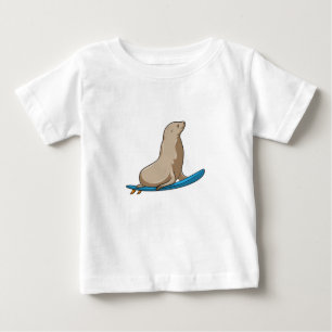 T-shirt Pour Bébé Sceau comme surfeur avec Surfboard