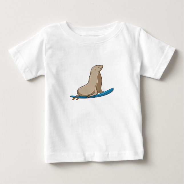 T-shirt Pour Bébé Sceau comme surfeur avec Surfboard (Devant)