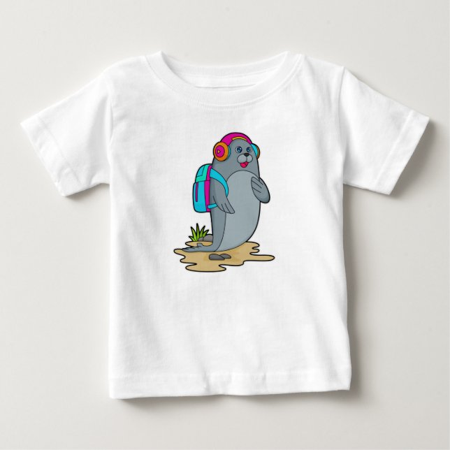 T-shirt Pour Bébé Sceller comme randonneur avec sac à dos (Devant)