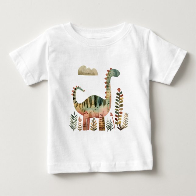 T-shirt Pour Bébé Scène Dino verdoyante - Chemise Dinosaure mignonne (Devant)