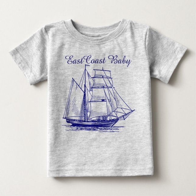 T-shirt Pour Bébé Schooner de bateau de voilier de bébé de Côte Est (Devant)