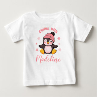 T-shirt Pour Bébé Se détendre avec Nom Mignon Manchot Noël d'hiver