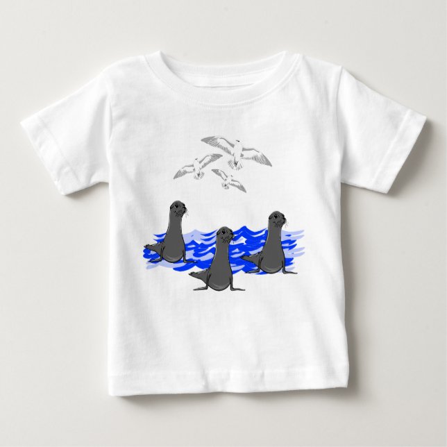 T-shirt Pour Bébé Sea Lions Ocean & Seagulls Toddler Tee (Devant)