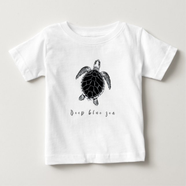 T-shirt Pour Bébé Sea turtle b/w (Devant)