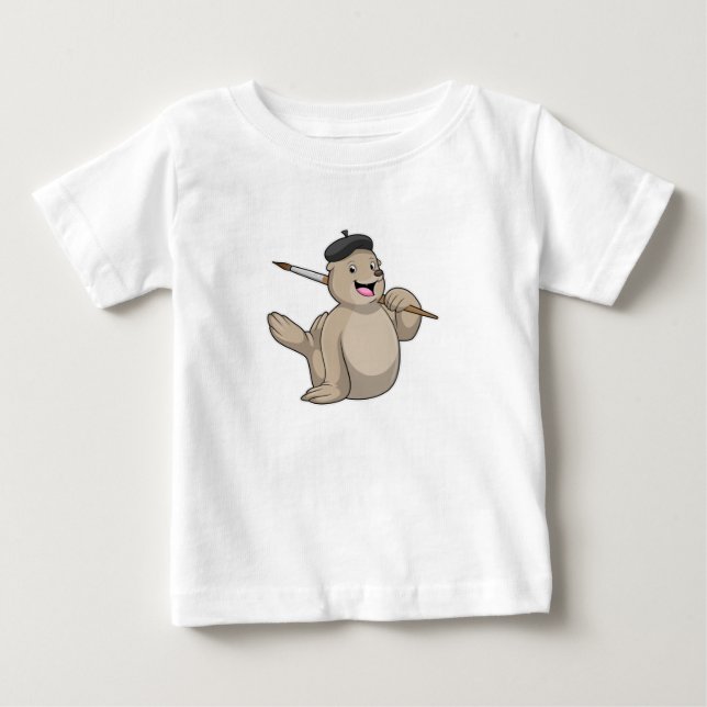 T-shirt Pour Bébé Seal as Painter with Paint brush (Devant)
