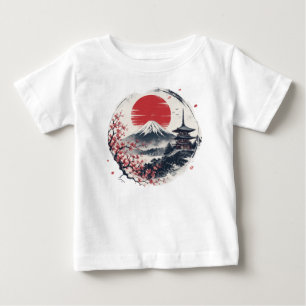 T-shirt Pour Bébé Sérénité du coucher de soleil sur le mont Fuji – A