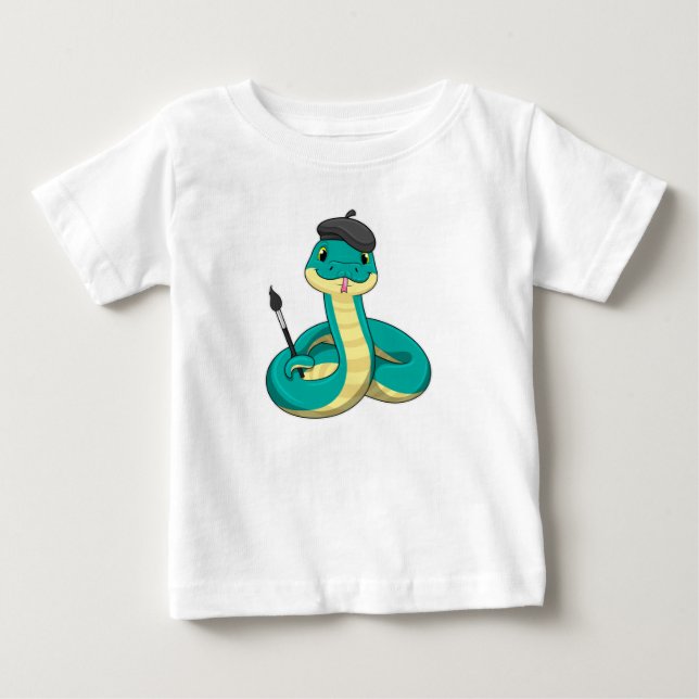 T-shirt Pour Bébé Serpent comme peintre avec pinceau (Devant)